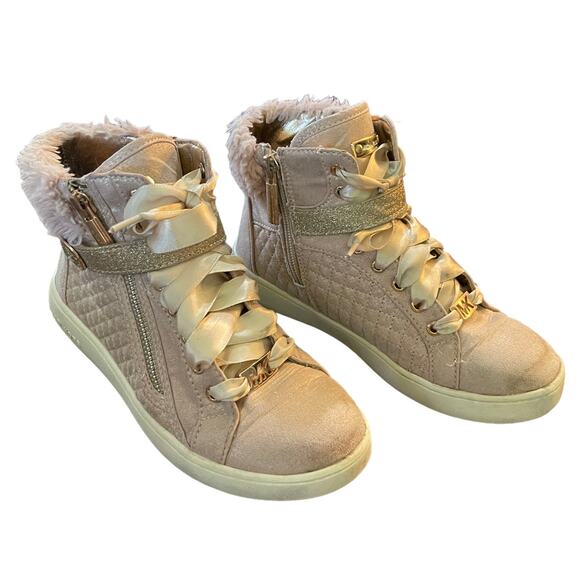 Michael Kors Jem Adi Rose Gold Pink Hightops Size 1 - Picture 2 of 10